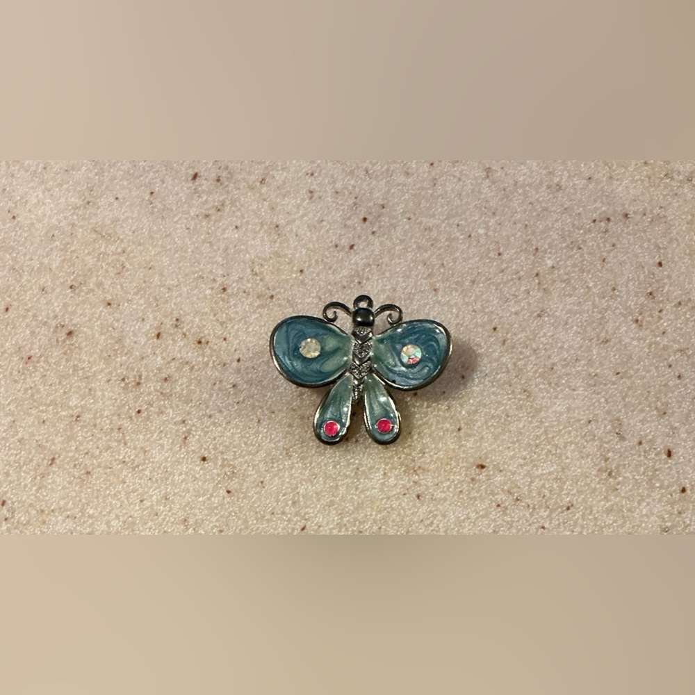 Blue Butterfly Brooch with Gem Accents